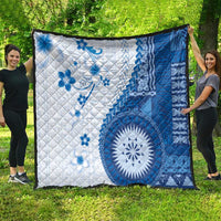 Bula Fiji Quilt Blue Plumeria Masi Tapa Pattern - Polynesian Pride