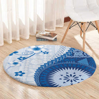 Bula Fiji Round Carpet Blue Plumeria Masi Tapa Pattern - Polynesian Pride