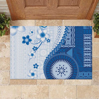 Bula Fiji Rubber Doormat Blue Plumeria Masi Tapa Pattern - Polynesian Pride