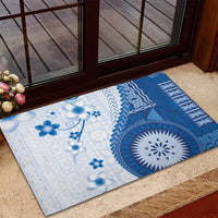 Bula Fiji Rubber Doormat Blue Plumeria Masi Tapa Pattern - Polynesian Pride