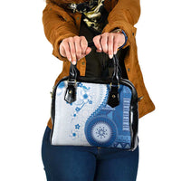 Bula Fiji Shoulder Handbag Blue Plumeria Masi Tapa Pattern - Polynesian Pride