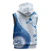 Bula Fiji Sleeveless Zip Hoodie Blue Plumeria Masi Tapa Pattern - Polynesian Pride