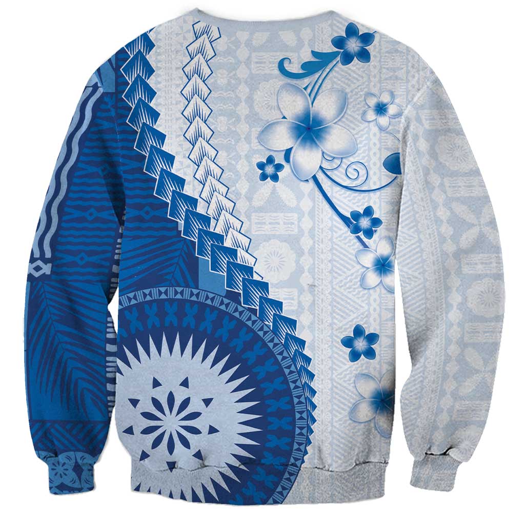 Bula Fiji Sweatshirt Blue Plumeria Masi Tapa Pattern - Polynesian Pride