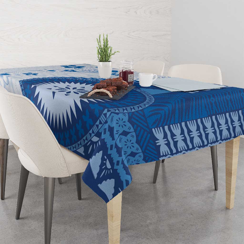 Bula Fiji Tablecloth Blue Plumeria Masi Tapa Pattern - Polynesian Pride