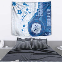 Bula Fiji Tapestry Blue Plumeria Masi Tapa Pattern - Polynesian Pride