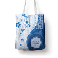 Bula Fiji Tote Bag Blue Plumeria Masi Tapa Pattern - Polynesian Pride