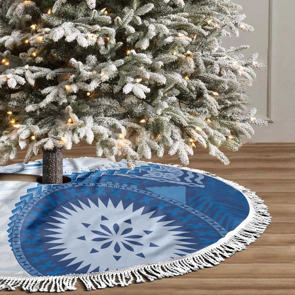 Bula Fiji Tree Skirt Blue Plumeria Masi Tapa Pattern - Polynesian Pride