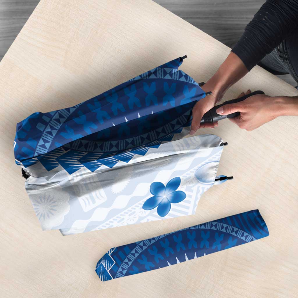 Bula Fiji Umbrella Blue Plumeria Masi Tapa Pattern - Polynesian Pride