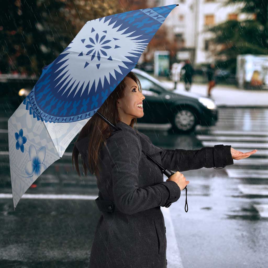Bula Fiji Umbrella Blue Plumeria Masi Tapa Pattern - Polynesian Pride