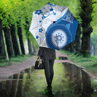 Bula Fiji Umbrella Blue Plumeria Masi Tapa Pattern - Polynesian Pride