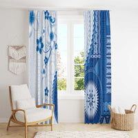 Bula Fiji Window Curtain Blue Plumeria Masi Tapa Pattern - Polynesian Pride