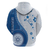 Bula Fiji Zip Hoodie Blue Plumeria Masi Tapa Pattern - Polynesian Pride