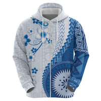 Bula Fiji Zip Hoodie Blue Plumeria Masi Tapa Pattern - Polynesian Pride