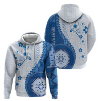 Bula Fiji Zip Hoodie Blue Plumeria Masi Tapa Pattern - Polynesian Pride