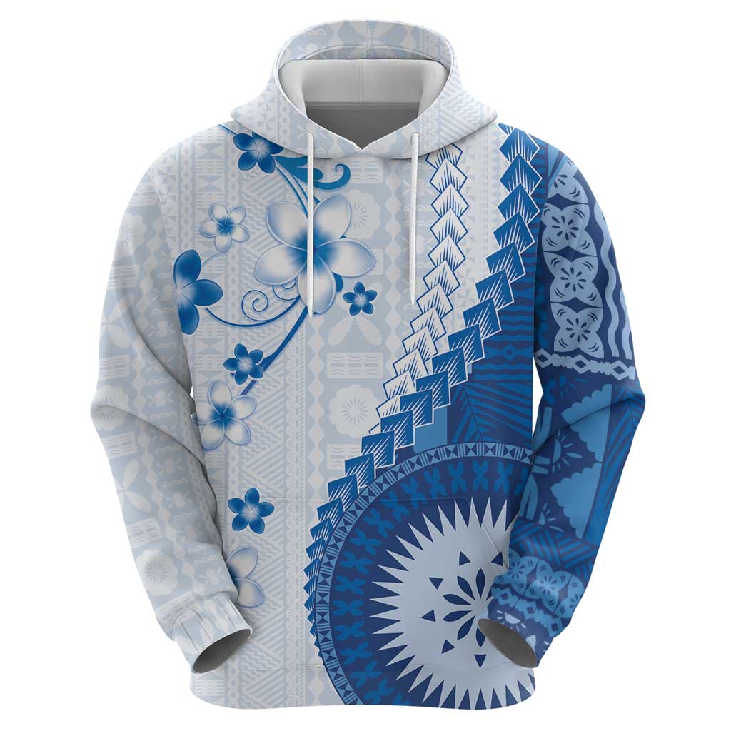 Bula Fiji Zip Hoodie Blue Plumeria Masi Tapa Pattern - Polynesian Pride
