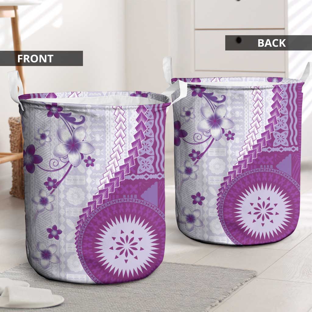 Bula Fiji Laundry Basket Violet Plumeria Masi Tapa Pattern - Polynesian Pride