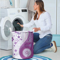 Bula Fiji Laundry Basket Violet Plumeria Masi Tapa Pattern - Polynesian Pride
