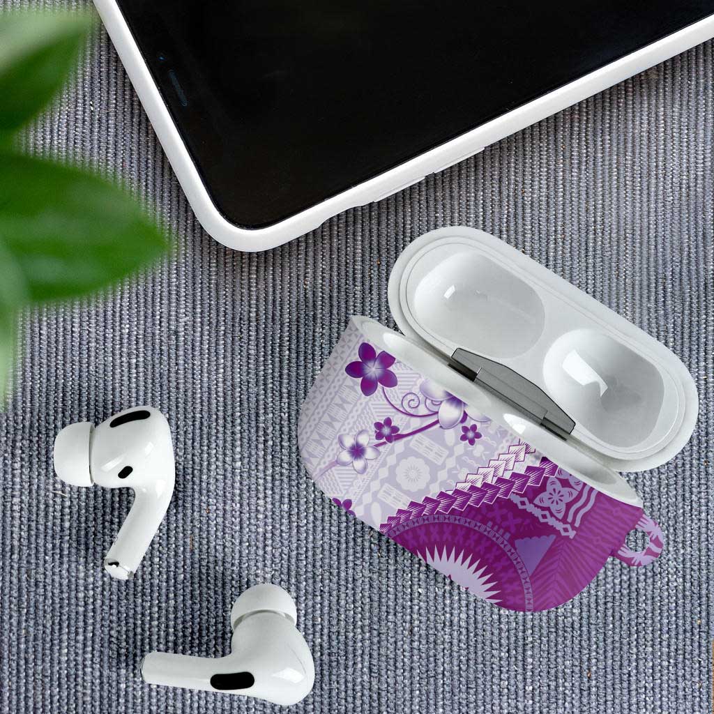 Bula Fiji AirPods Case Violet Plumeria Masi Tapa Pattern - Polynesian Pride