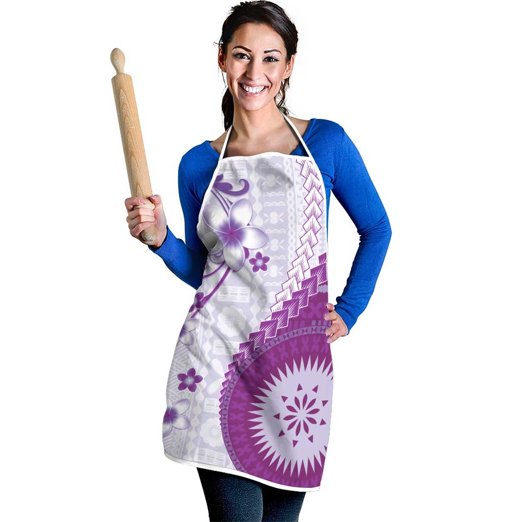 Bula Fiji Apron Violet Plumeria Masi Tapa Pattern - Polynesian Pride