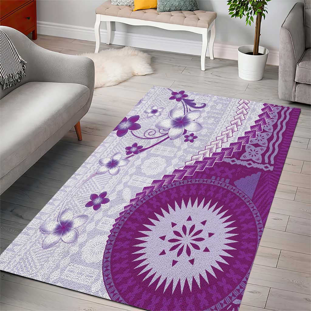 Bula Fiji Area Rug Violet Plumeria Masi Tapa Pattern - Polynesian Pride
