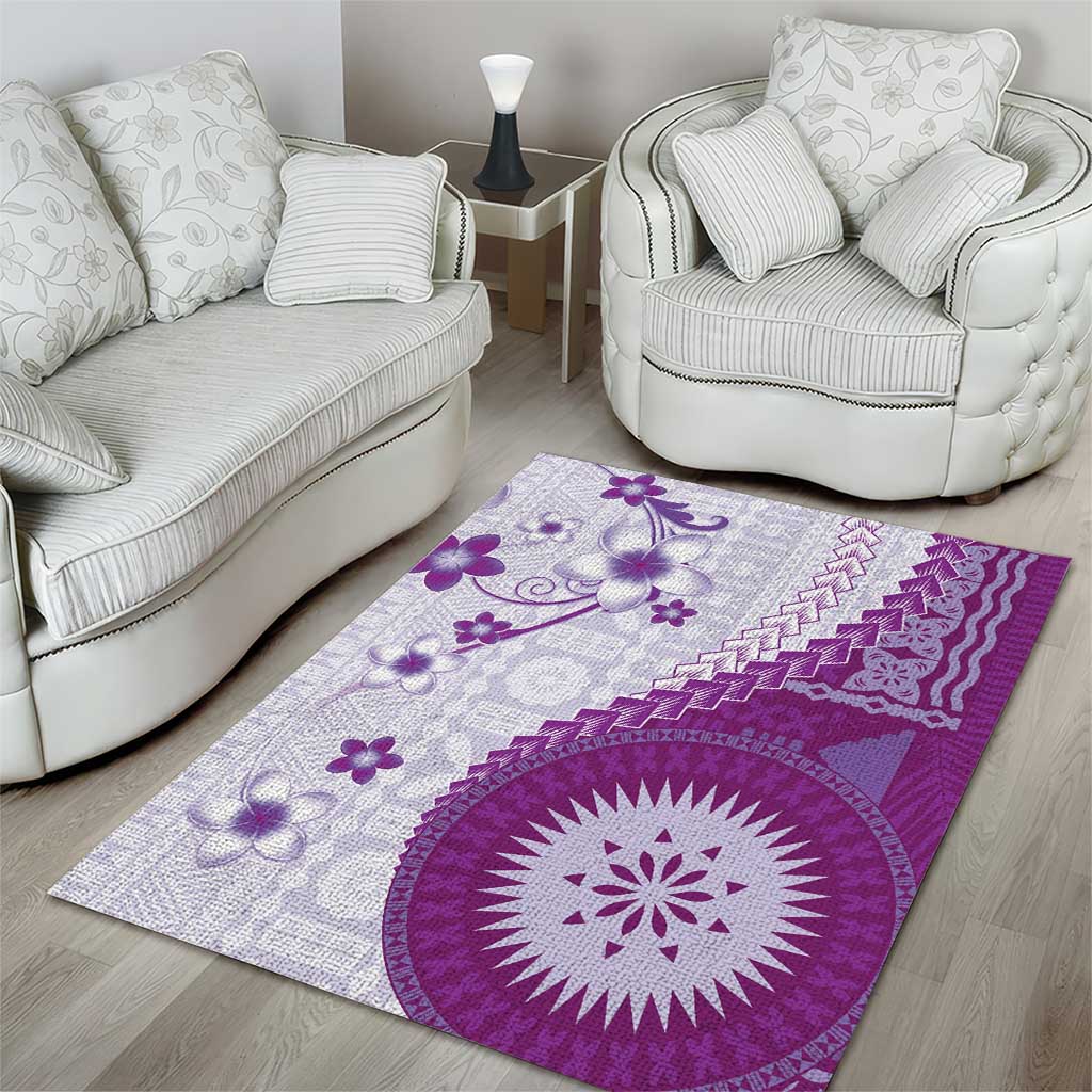Bula Fiji Area Rug Violet Plumeria Masi Tapa Pattern - Polynesian Pride