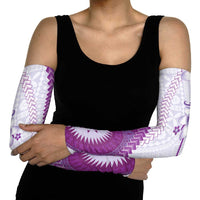 Bula Fiji Arm Sleeves Violet Plumeria Masi Tapa Pattern - Polynesian Pride