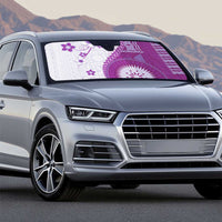 Bula Fiji Auto Sun Shade Violet Plumeria Masi Tapa Pattern - Polynesian Pride