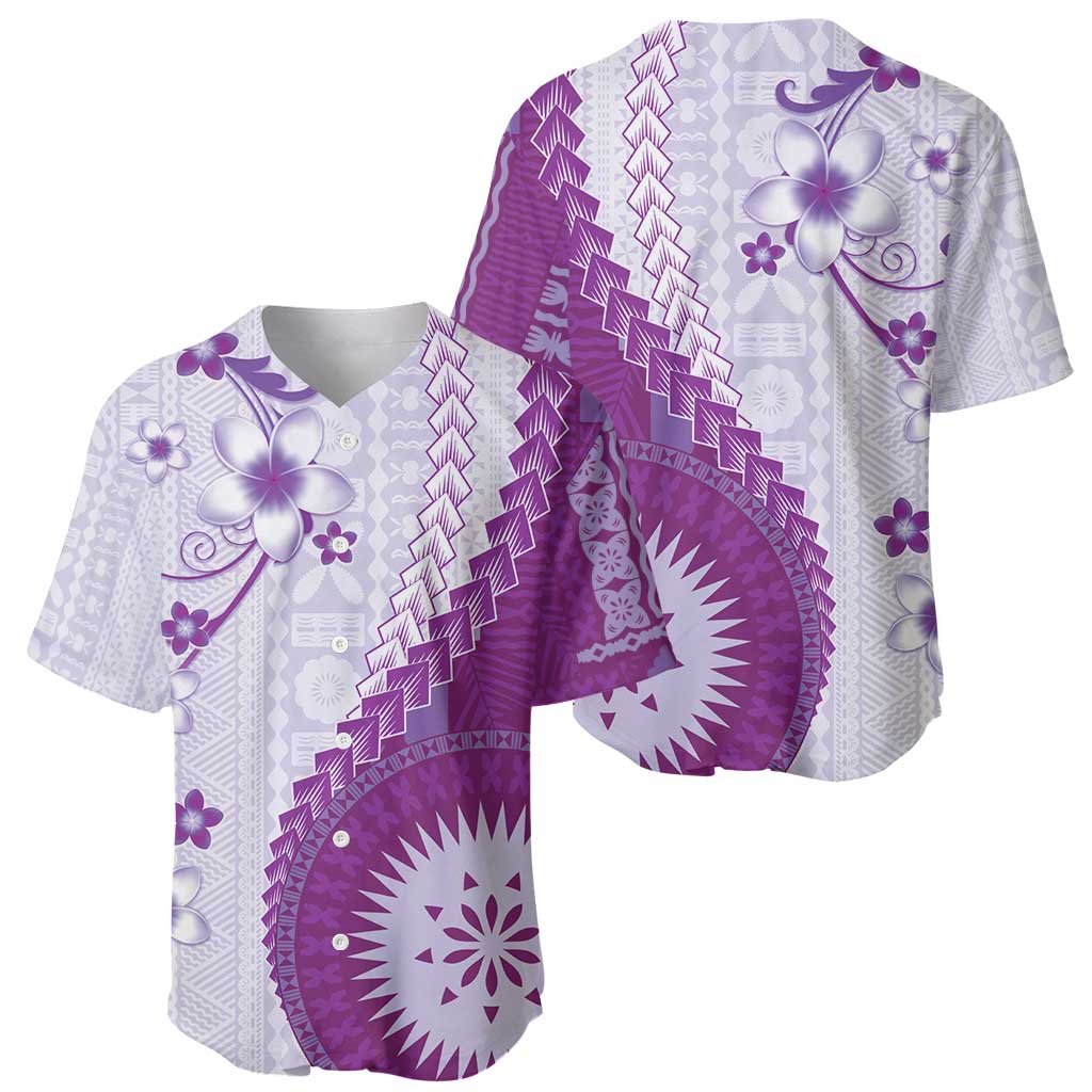 Bula Fiji Baseball Jersey Violet Plumeria Masi Tapa Pattern - Polynesian Pride