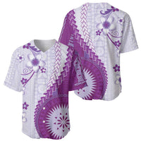 Bula Fiji Baseball Jersey Violet Plumeria Masi Tapa Pattern - Polynesian Pride