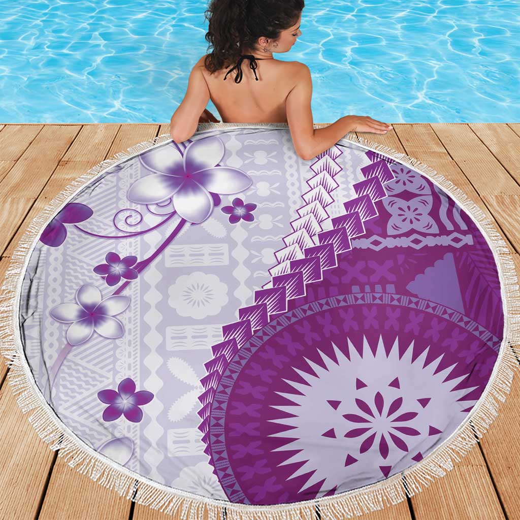 Bula Fiji Beach Blanket Violet Plumeria Masi Tapa Pattern - Polynesian Pride