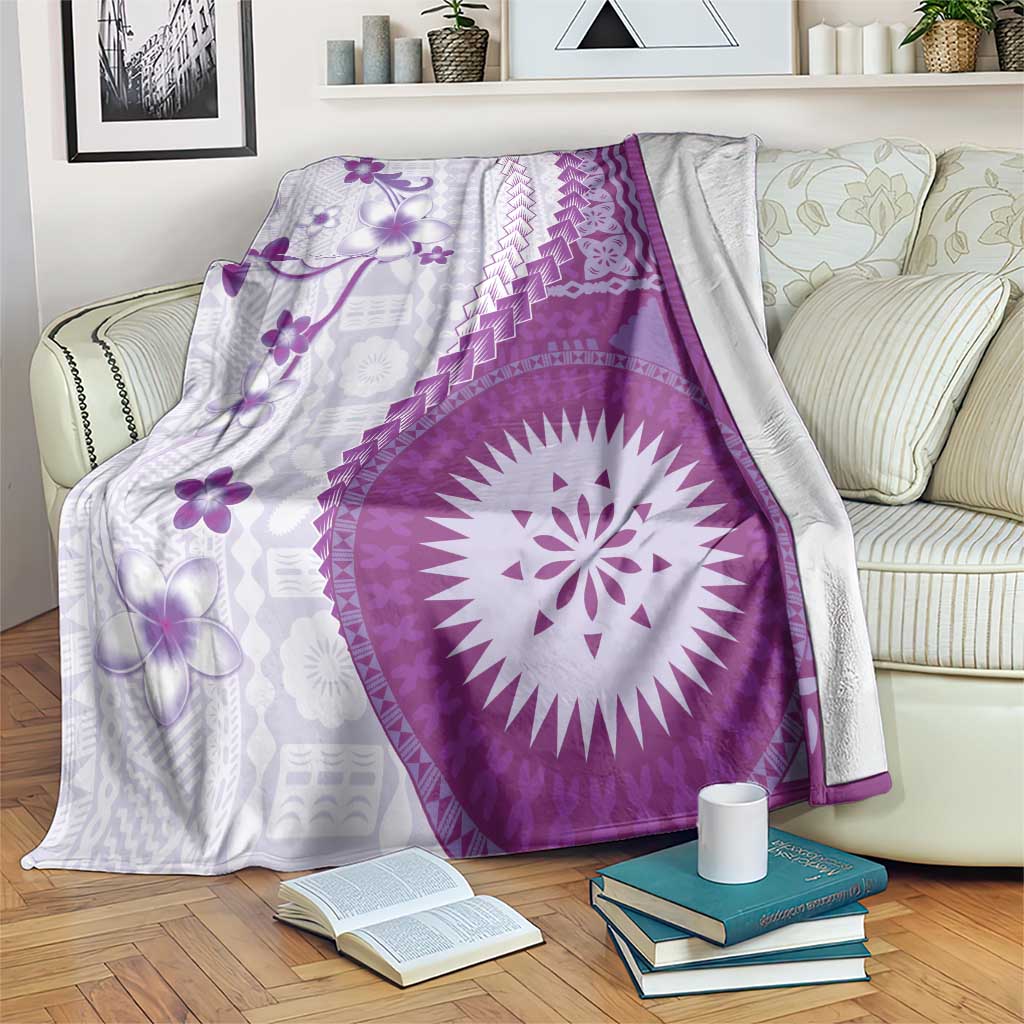 Bula Fiji Blanket Violet Plumeria Masi Tapa Pattern - Polynesian Pride