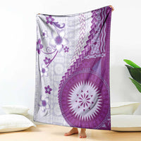 Bula Fiji Blanket Violet Plumeria Masi Tapa Pattern - Polynesian Pride