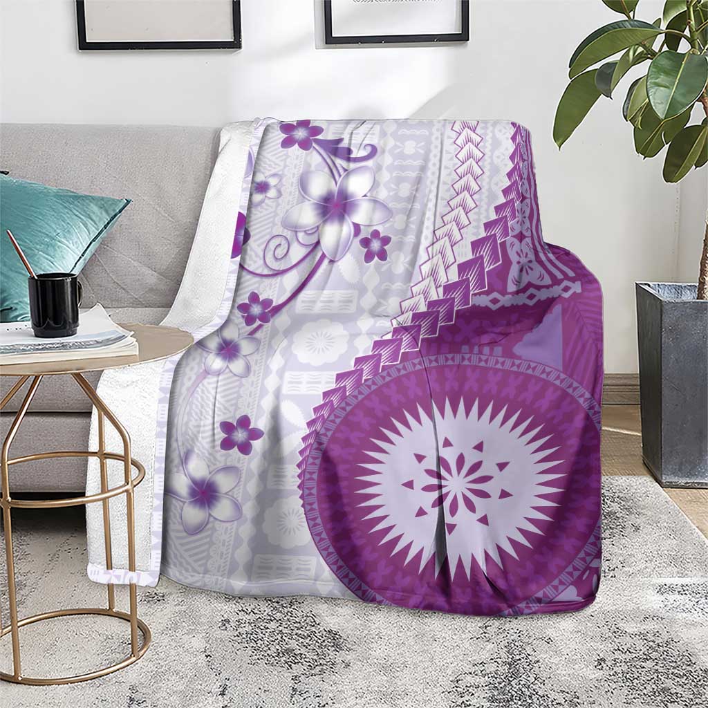 Bula Fiji Blanket Violet Plumeria Masi Tapa Pattern - Polynesian Pride