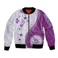 Bula Fiji Bomber Jacket Violet Plumeria Masi Tapa Pattern - Polynesian Pride
