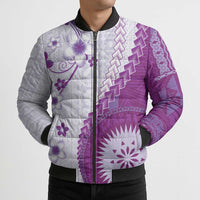 Bula Fiji Bomber Puffer Jacket Violet Plumeria Masi Tapa Pattern - Polynesian Pride