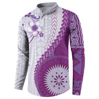 Bula Fiji Button Sweatshirt Violet Plumeria Masi Tapa Pattern - Polynesian Pride