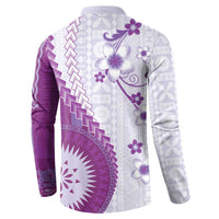 Bula Fiji Button Sweatshirt Violet Plumeria Masi Tapa Pattern - Polynesian Pride