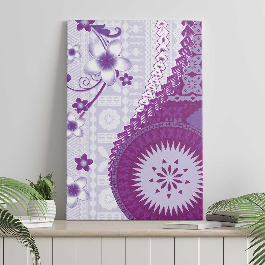 Bula Fiji Canvas Wall Art Violet Plumeria Masi Tapa Pattern - Polynesian Pride