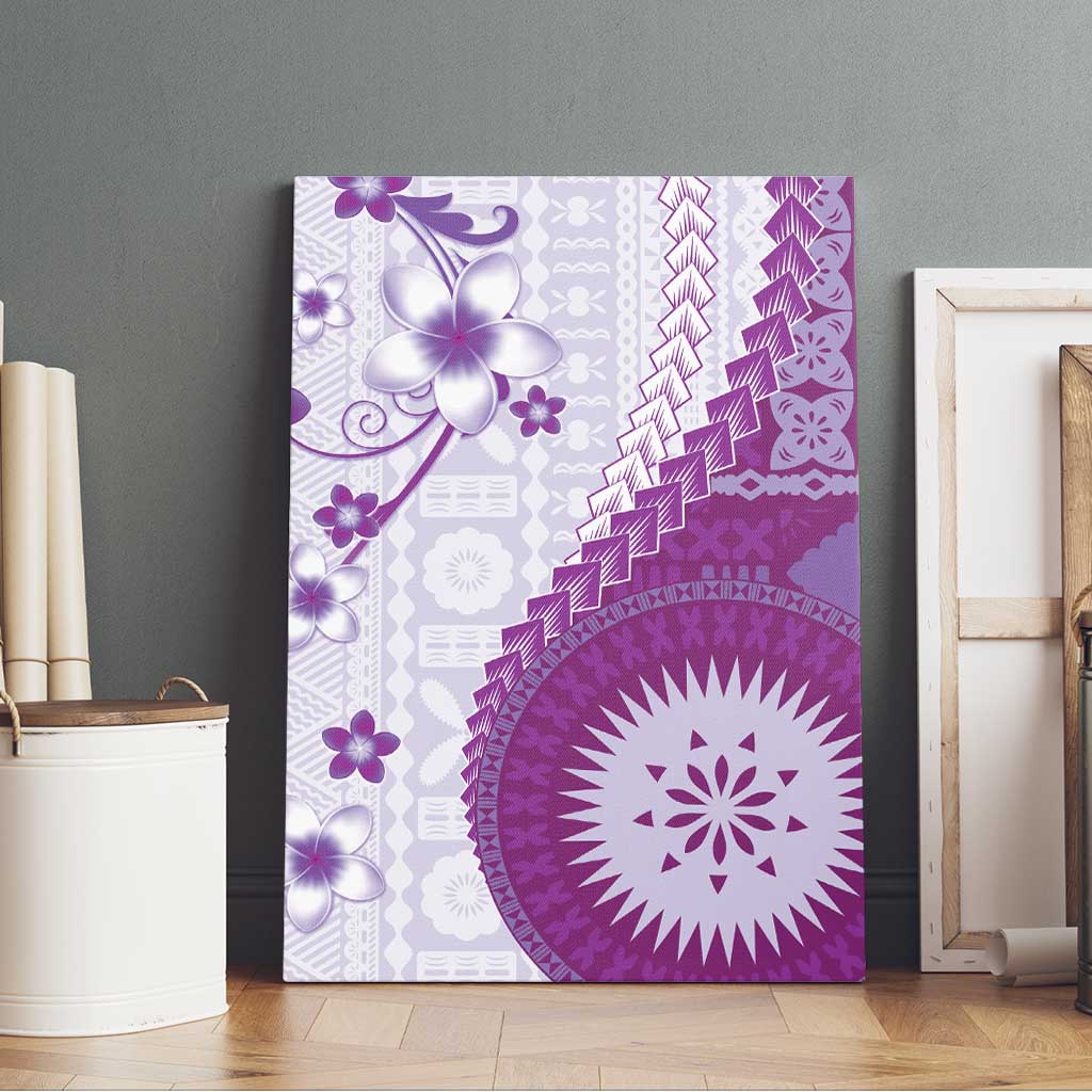 Bula Fiji Canvas Wall Art Violet Plumeria Masi Tapa Pattern - Polynesian Pride