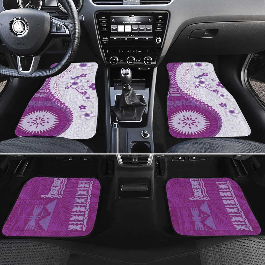 Bula Fiji Car Mats Violet Plumeria Masi Tapa Pattern - Polynesian Pride