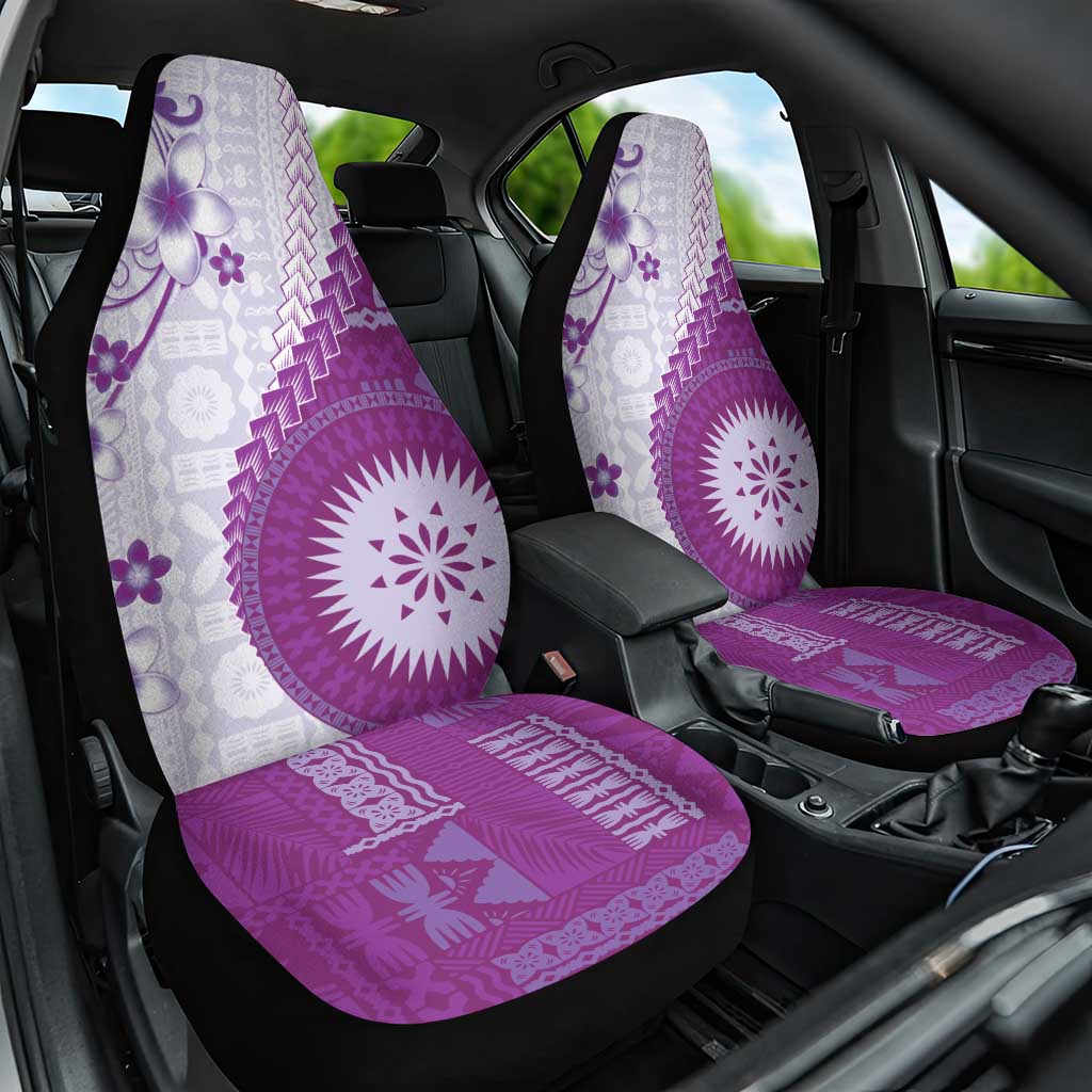 Bula Fiji Car Seat Cover Violet Plumeria Masi Tapa Pattern - Polynesian Pride