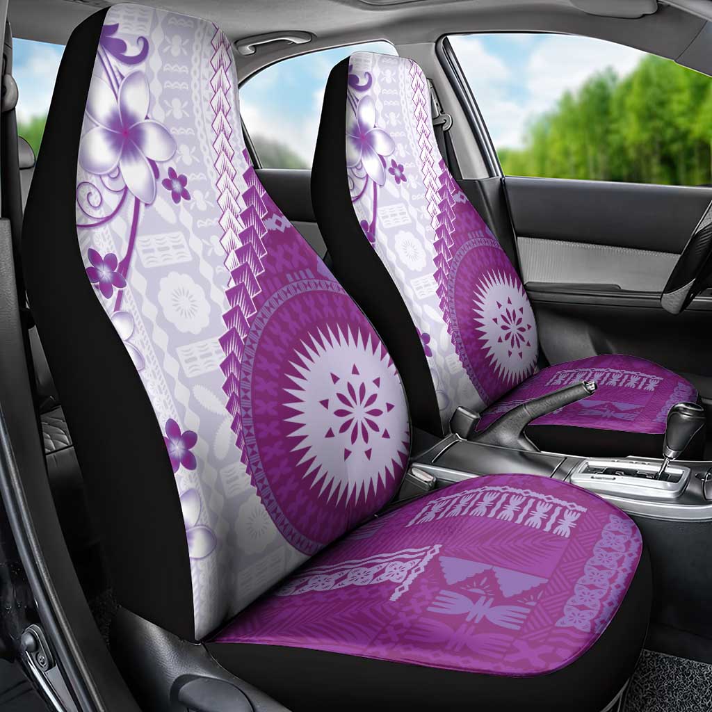 Bula Fiji Car Seat Cover Violet Plumeria Masi Tapa Pattern - Polynesian Pride