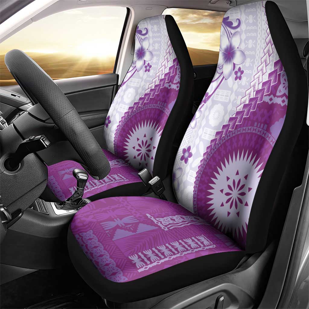 Bula Fiji Car Seat Cover Violet Plumeria Masi Tapa Pattern - Polynesian Pride