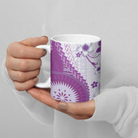 Bula Fiji Ceramic Mug Violet Plumeria Masi Tapa Pattern - Polynesian Pride
