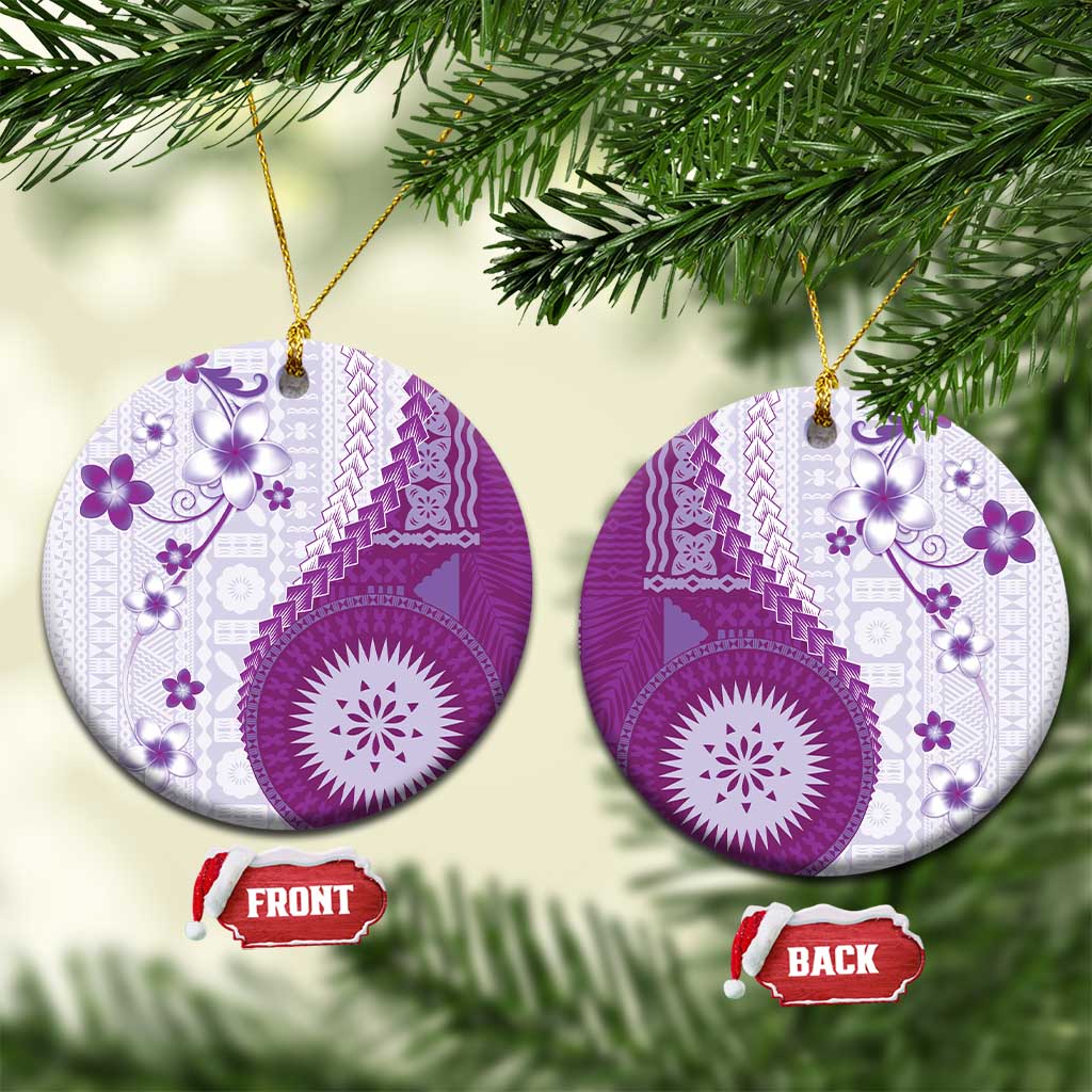 Bula Fiji Ceramic Ornament Violet Plumeria Masi Tapa Pattern - Polynesian Pride