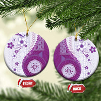 Bula Fiji Ceramic Ornament Violet Plumeria Masi Tapa Pattern - Polynesian Pride