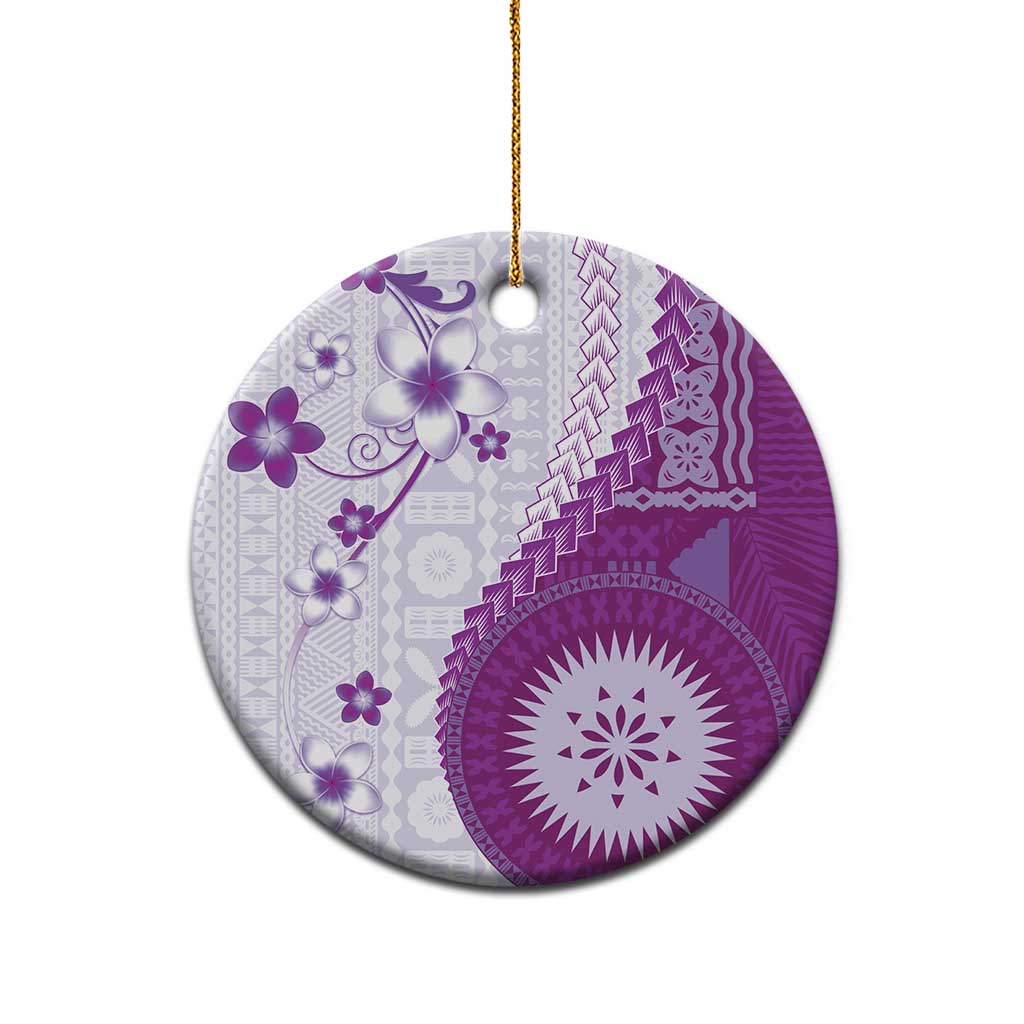 Bula Fiji Ceramic Ornament Violet Plumeria Masi Tapa Pattern - Polynesian Pride
