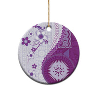 Bula Fiji Ceramic Ornament Violet Plumeria Masi Tapa Pattern - Polynesian Pride