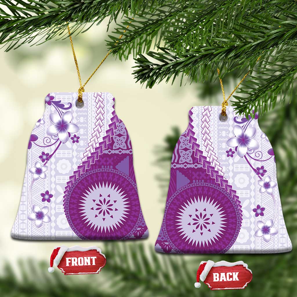 Bula Fiji Ceramic Ornament Violet Plumeria Masi Tapa Pattern - Polynesian Pride