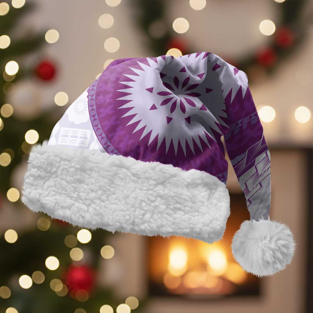 Bula Fiji Christmas Santa Hat Violet Plumeria Masi Tapa Pattern - Polynesian Pride